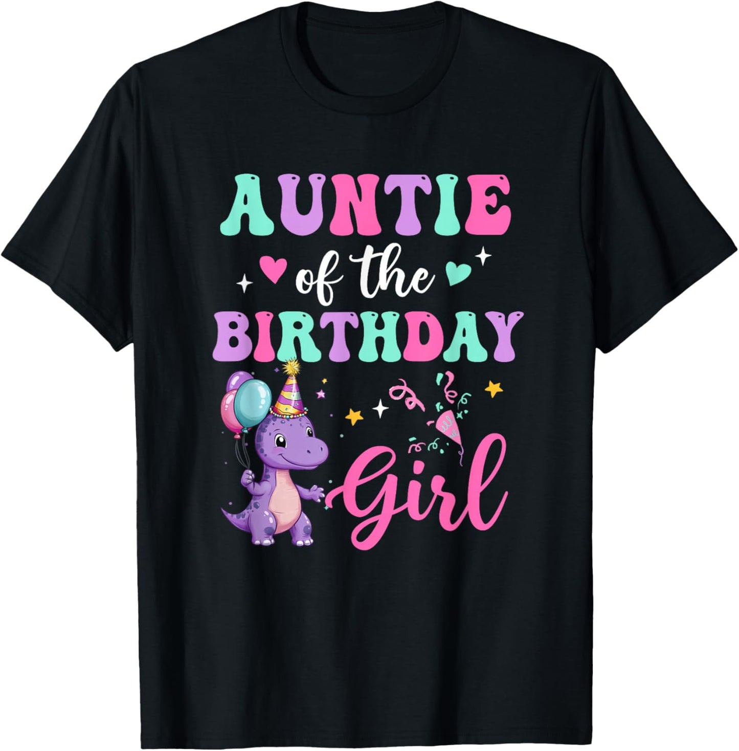 Auntie Of The Birthday For Girl Dinosaur T-Rex Party Family T-Shirt - T-Shirt | Black
