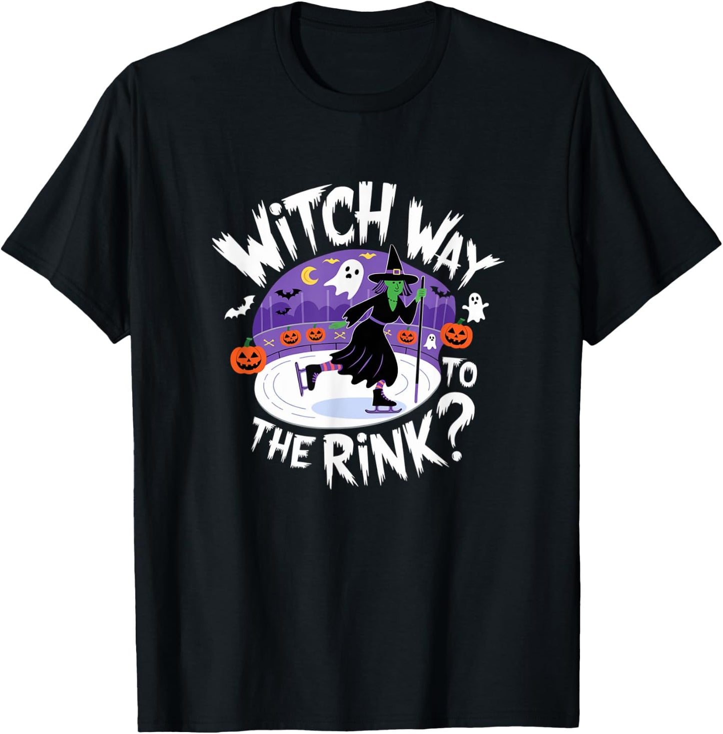 Witch Way to The Rink Funny Spooky Halloween Ice skating T-Shirt - T-Shirt | Black
