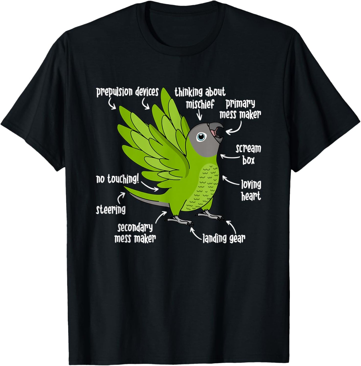 Parrot Anatomy I Dusky-headed Conure T-Shirt - T-Shirt | Black