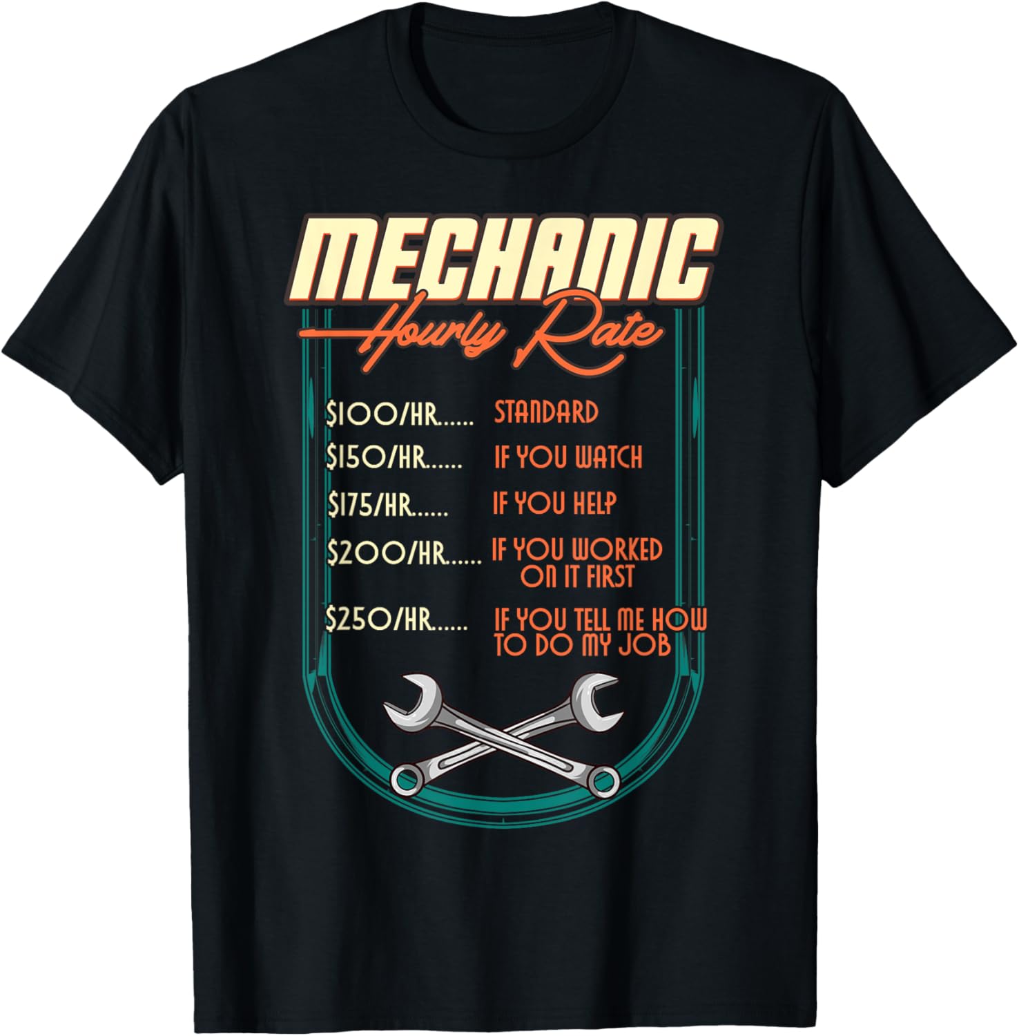 Mechanic Hourly Rate Car Auto Repairman Labor Rates T-Shirt - T-Shirt | Black