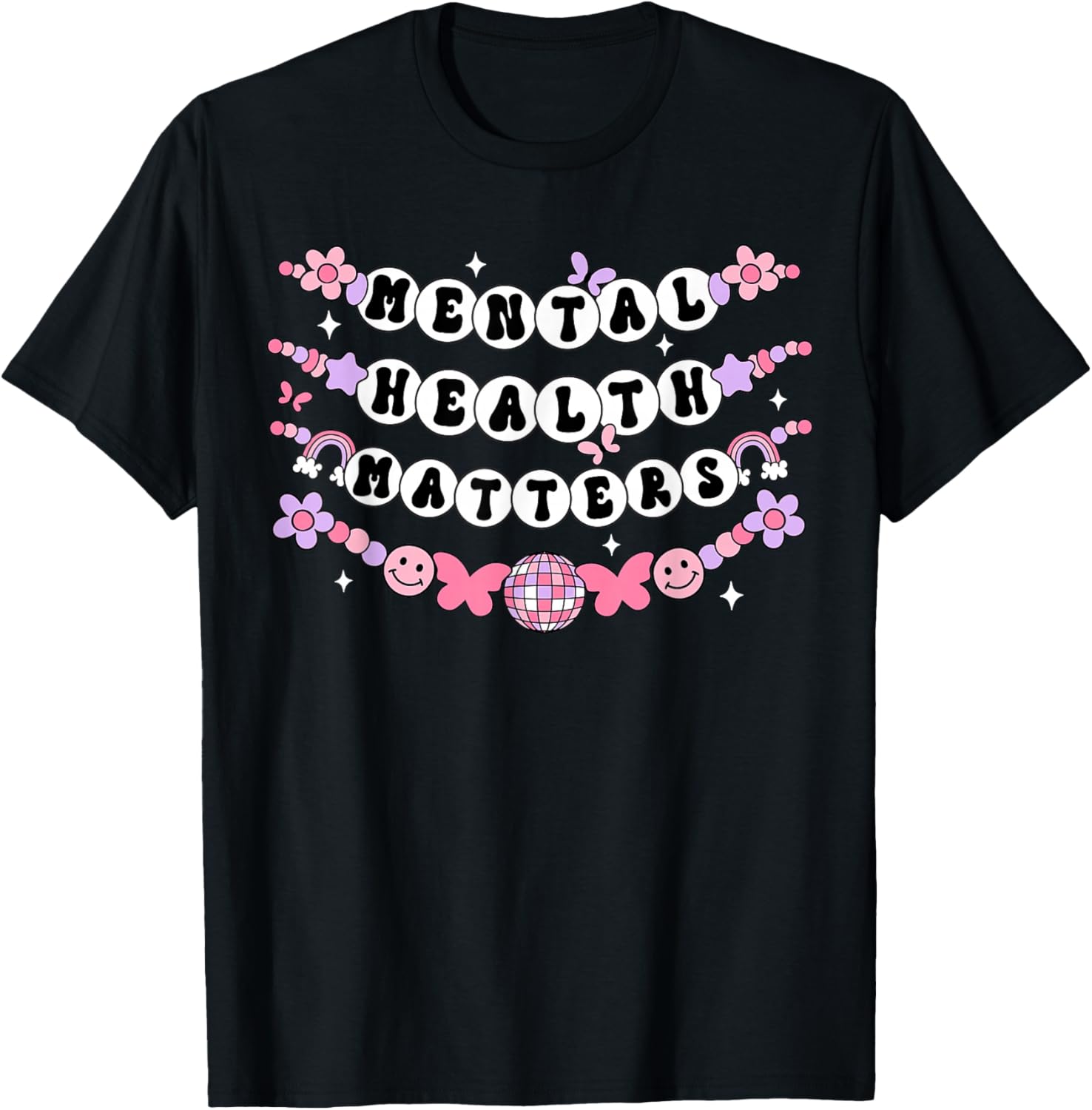 Mental Health Matters Groovy Friendship Bracelet Self Love T-Shirt - T-Shirt | Black