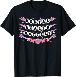 Mental Health Matters Groovy Friendship Bracelet Self Love T-Shirt - T-Shirt | Black