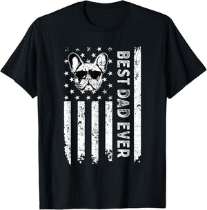 Best French Bulldog Dog Dad Ever Fathers Day USA Flag Men Women Kids T-Shirt - T-Shirt | Black