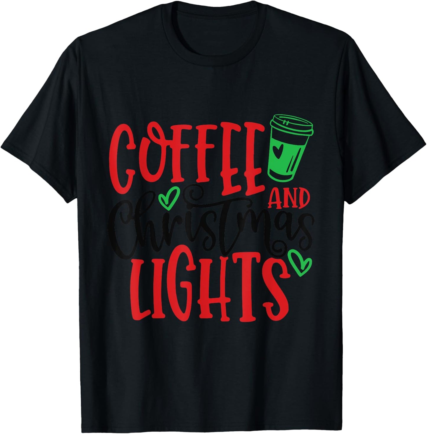 Christmas Squad Family Matching Coffee and Christmas Lights T-Shirt - T-Shirt | Black