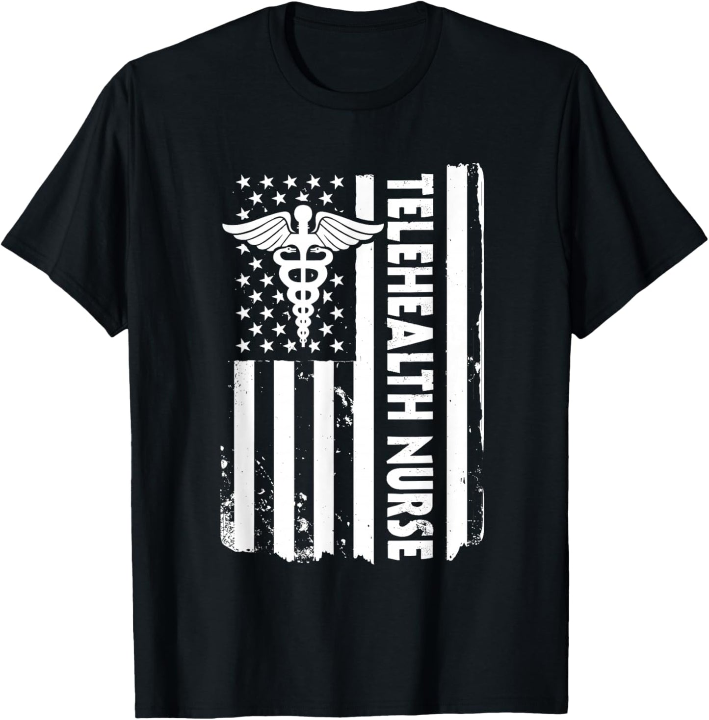 USA Flag Telehealth Nurse American Virtual Nursing America T-Shirt - T-Shirt | Black
