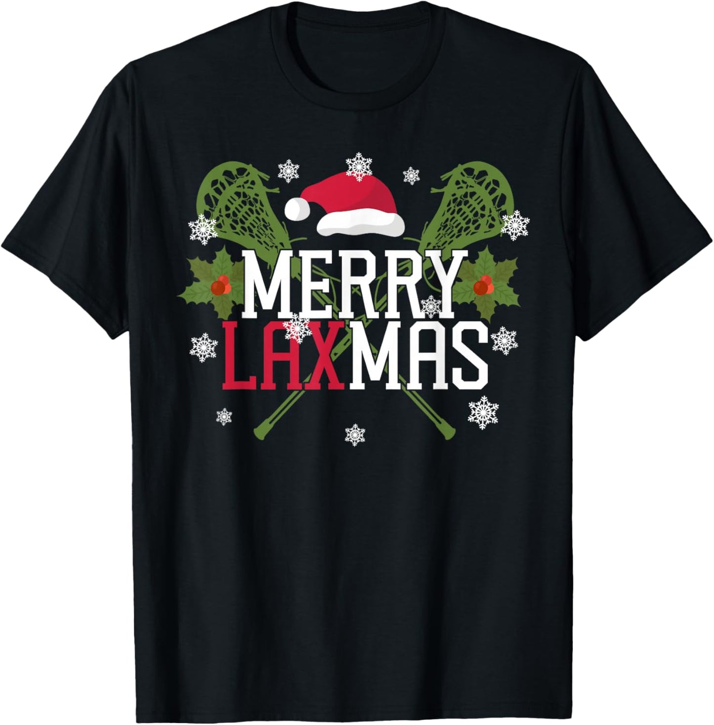 Lacrosse Lax Christmas Merry Lax-Mas T-Shirt - T-Shirt | Black