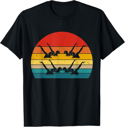 Synchro Synchronized Swimming Gifts Women Men Synchronized Artistic Swimming Synchro Swimming Retro Black Small T-Shirt - T-Shirt | Black