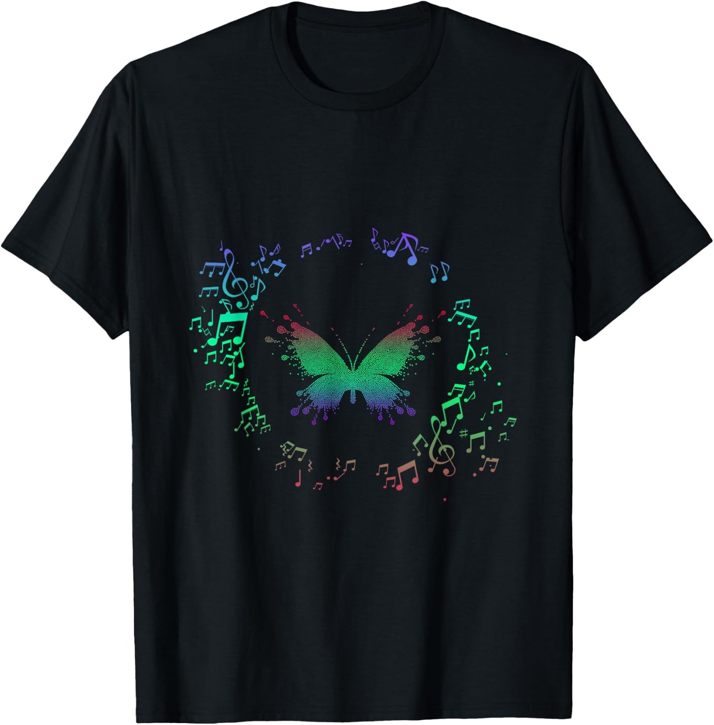 Music Notes Butterfly T-Shirt - T-Shirt | Black