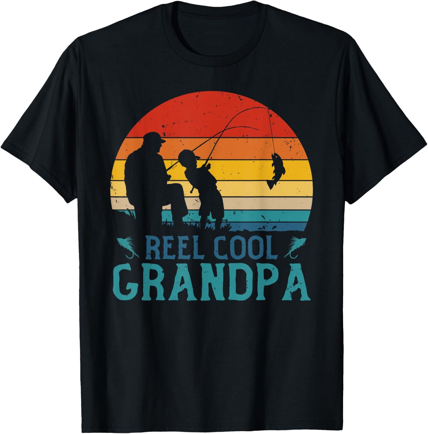 Vintage Fishing Reel Cool Grandpa Fisherman Father's Day T-Shirt - T-Shirt | Black