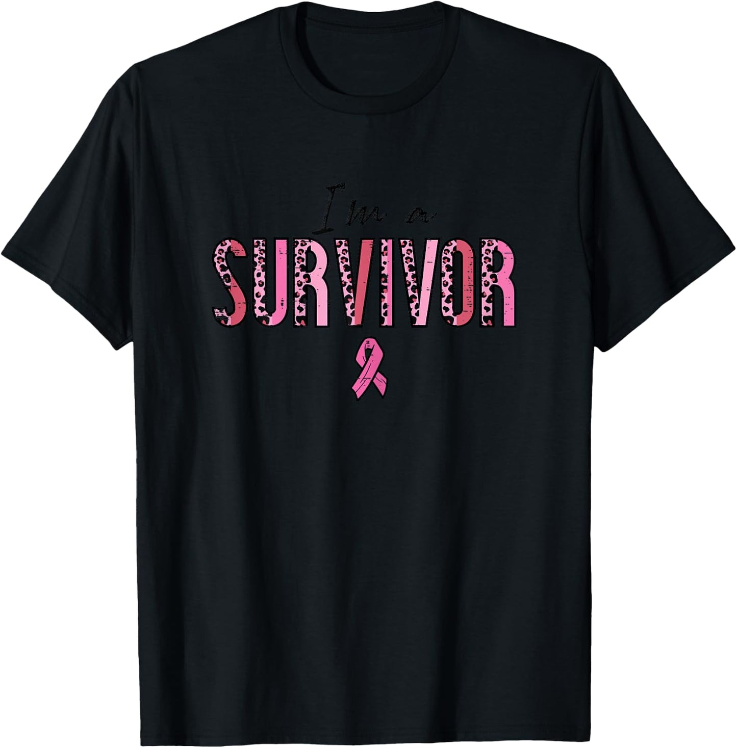 Im A Survivor Leopard Retro Breast Cancer Awareness Women T-Shirt - T-Shirt | Black
