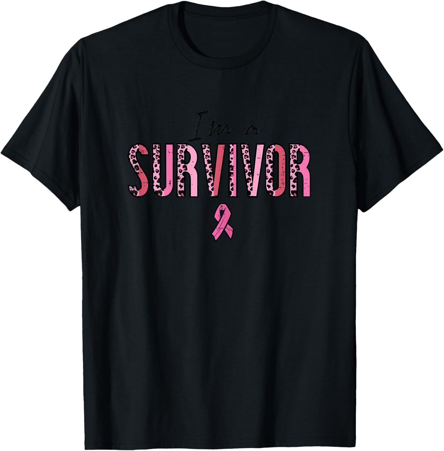 Im A Survivor Leopard Retro Breast Cancer Awareness Women T-Shirt - T-Shirt | Black