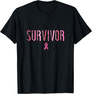 Im A Survivor Leopard Retro Breast Cancer Awareness Women T-Shirt - T-Shirt | Black