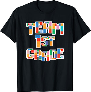 Team 1st Grade Building Blocks Bricks Theme Teacher Team T-Shirt - T-Shirt | Black