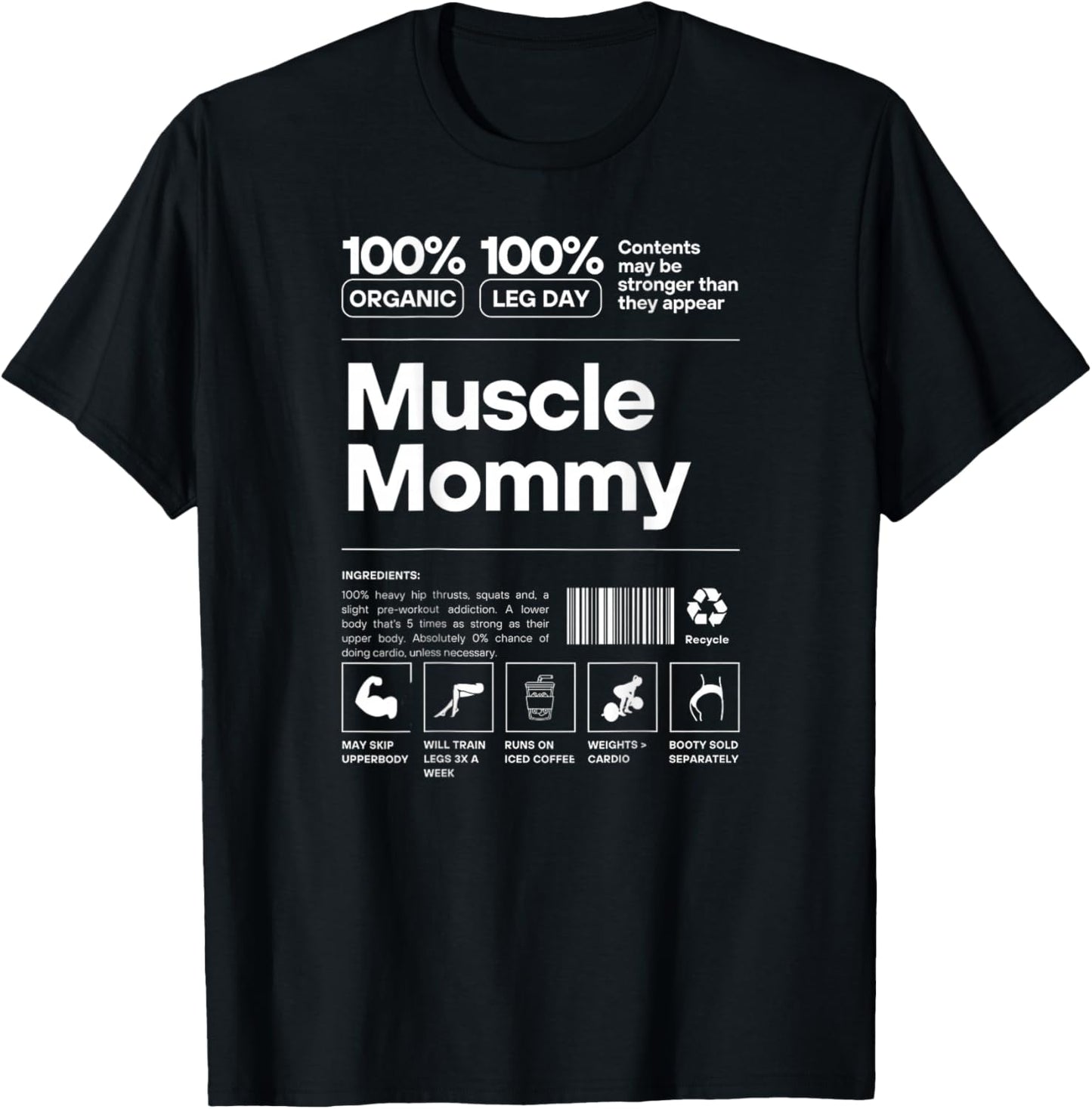 100% Muscle Mommy - Bodybuilding Gym Fit - Design on back T-Shirt - T-Shirt | Black