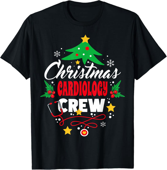 Cardiac Nurse Christmas Tree Cardiology Crew Nurse T-Shirt - T-Shirt | Black