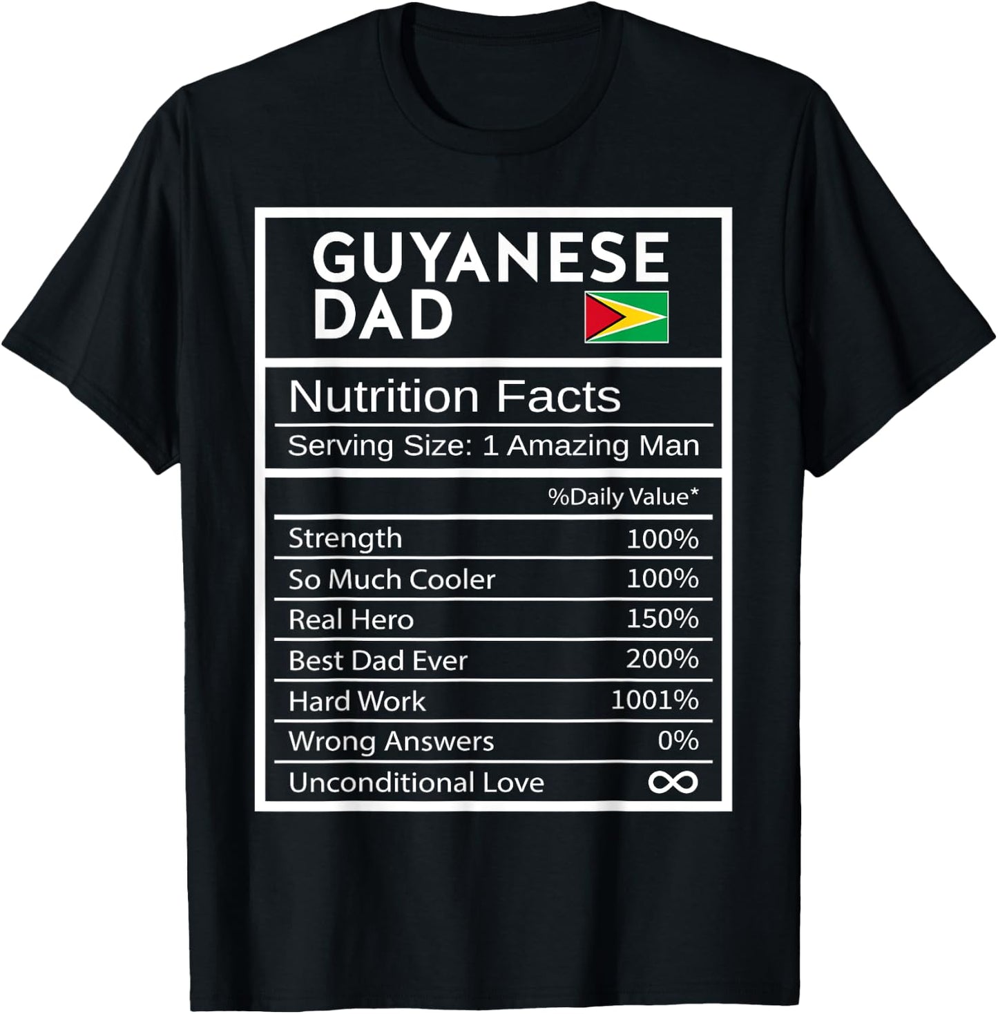 Guyanese Dad Nutrition Facts National Pride Gift Dad T-Shirt - T-Shirt | Black