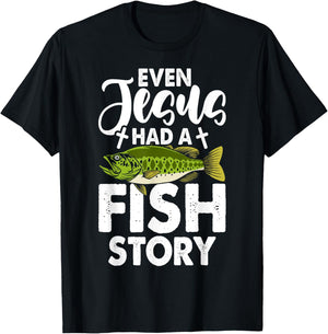 Jesus Fish Story Fisherman God Christ Fishing Christian T-Shirt - T-Shirt | Black