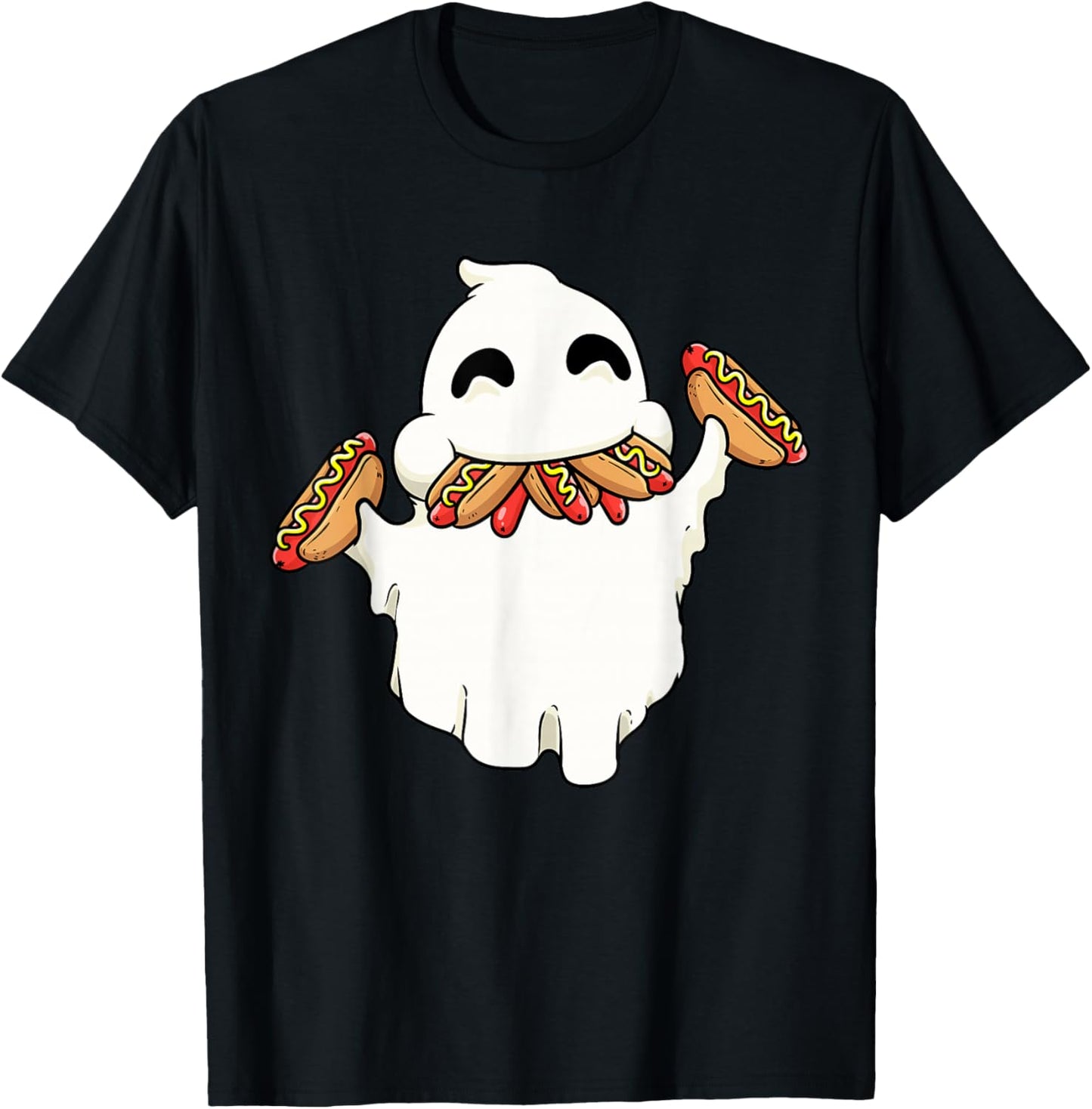 Funny Ghost With Hot Dogs Halloween Hotdog Lover Food Kids T-Shirt - T-Shirt | Black