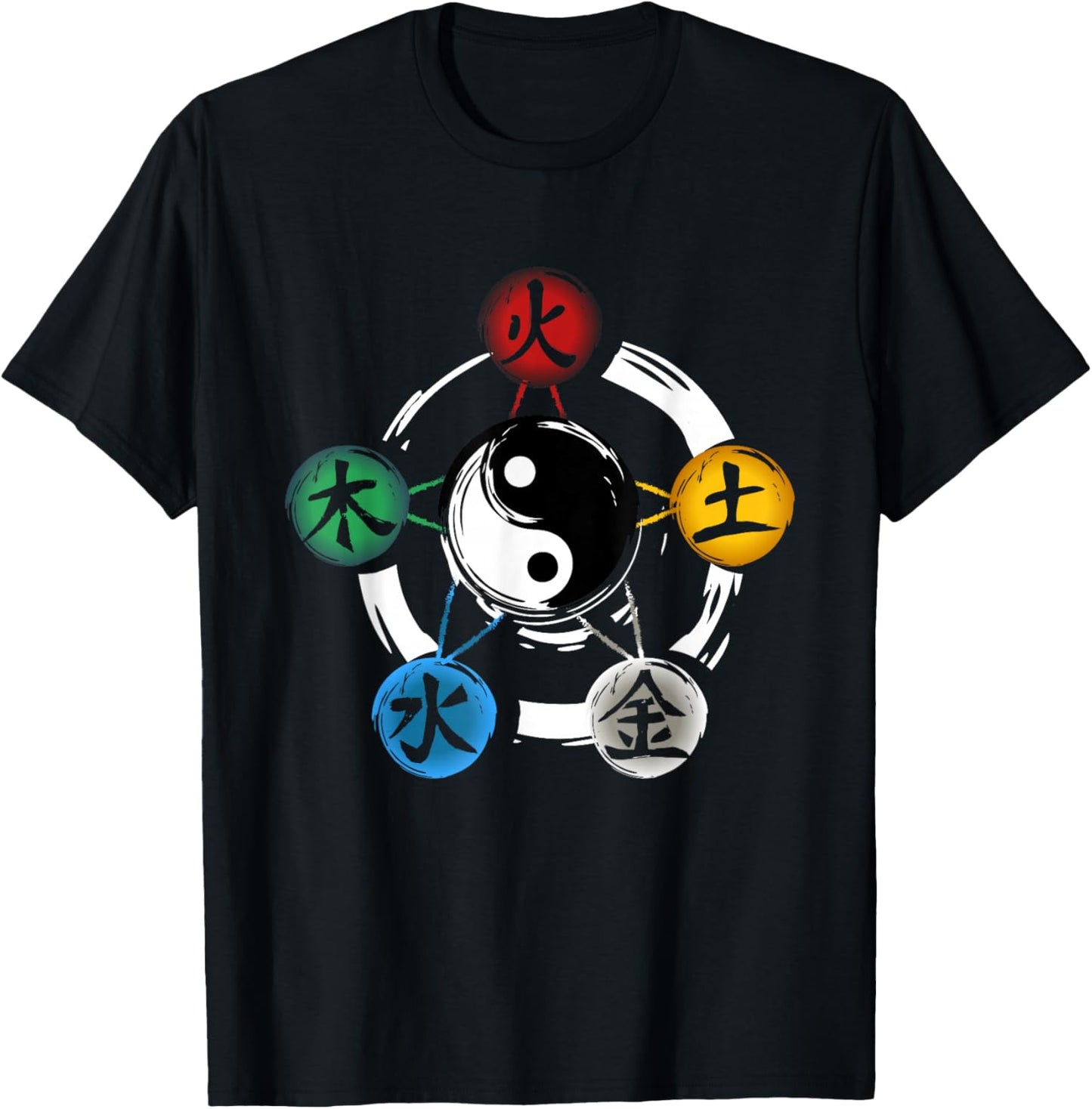 Qigong Five Elements Tai Chi Meditation Ying & Yang T-Shirt - T-Shirt | Black