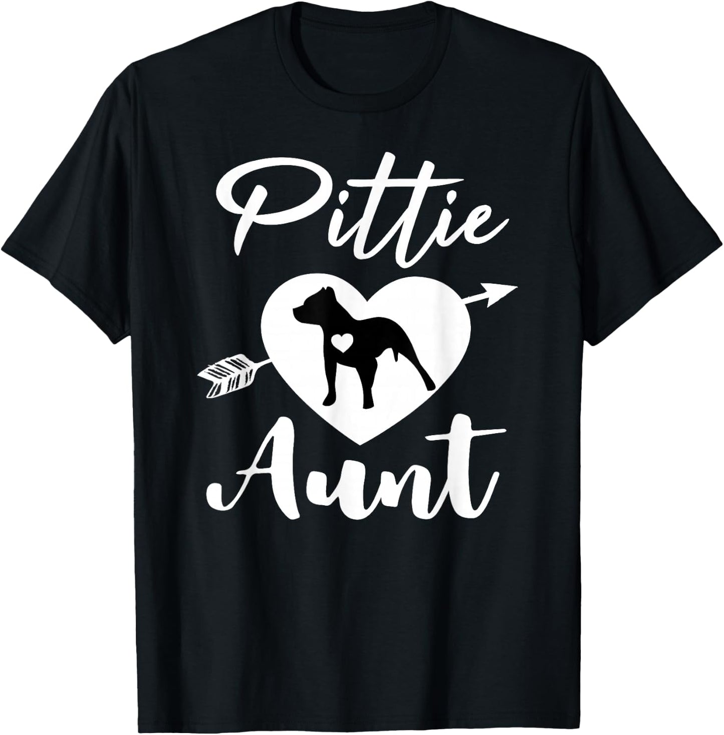 Pittie Aunt Cute Pitbull Auntie Heart Love Pit Bull Lover T-Shirt - T-Shirt | Black
