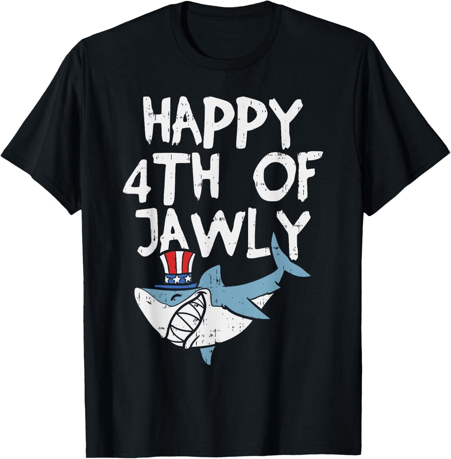 Happy 4th Of Jawly Shark Animal 4th Of July USA Patriot Boy T-Shirt - T-Shirt | Black