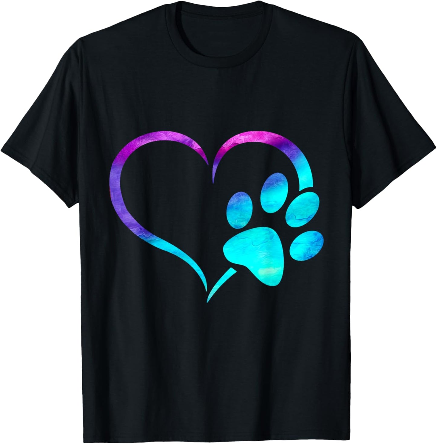 Cyan blue purple teal Dog paw print heart puppy pet lover Women Kids T-Shirt - T-Shirt | Black