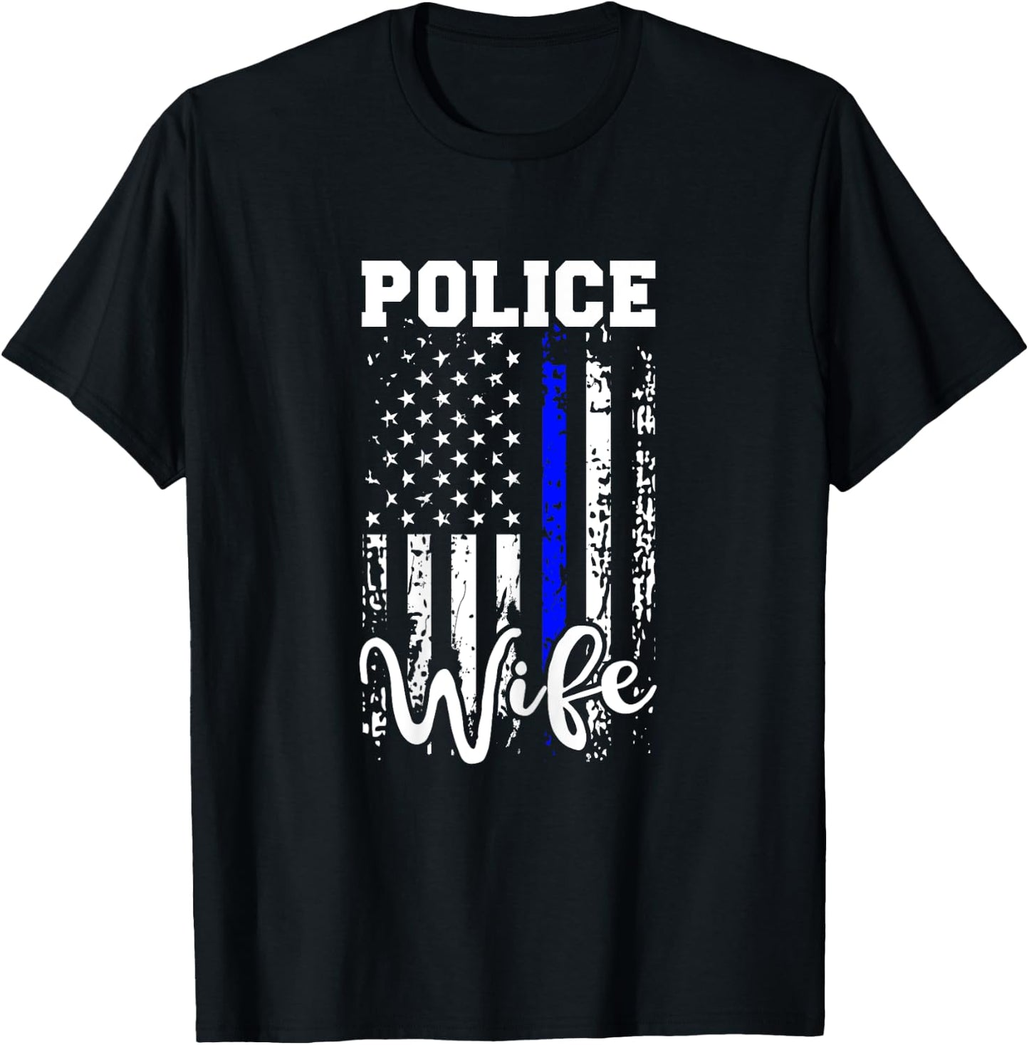 Police Wife Shirt Police Officer Wife Gift American Flag T-Shirt - T-Shirt | Black