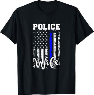 Police Wife Shirt Police Officer Wife Gift American Flag T-Shirt - T-Shirt | Black