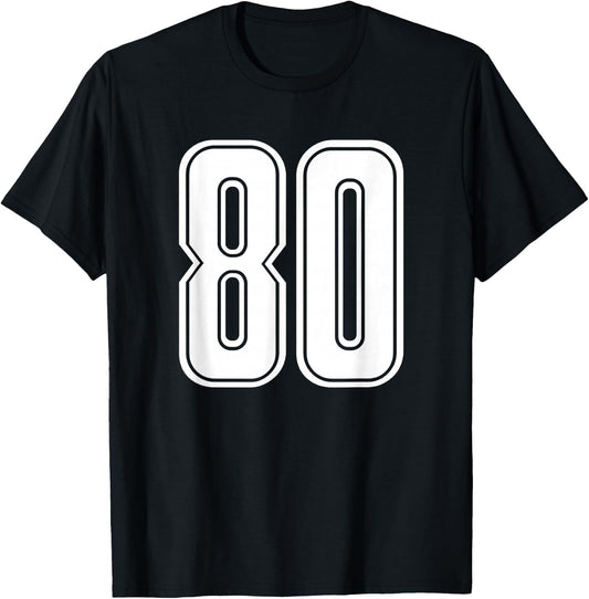 Number 80 White Sports Team Number 80 T-Shirt - T-Shirt | Black