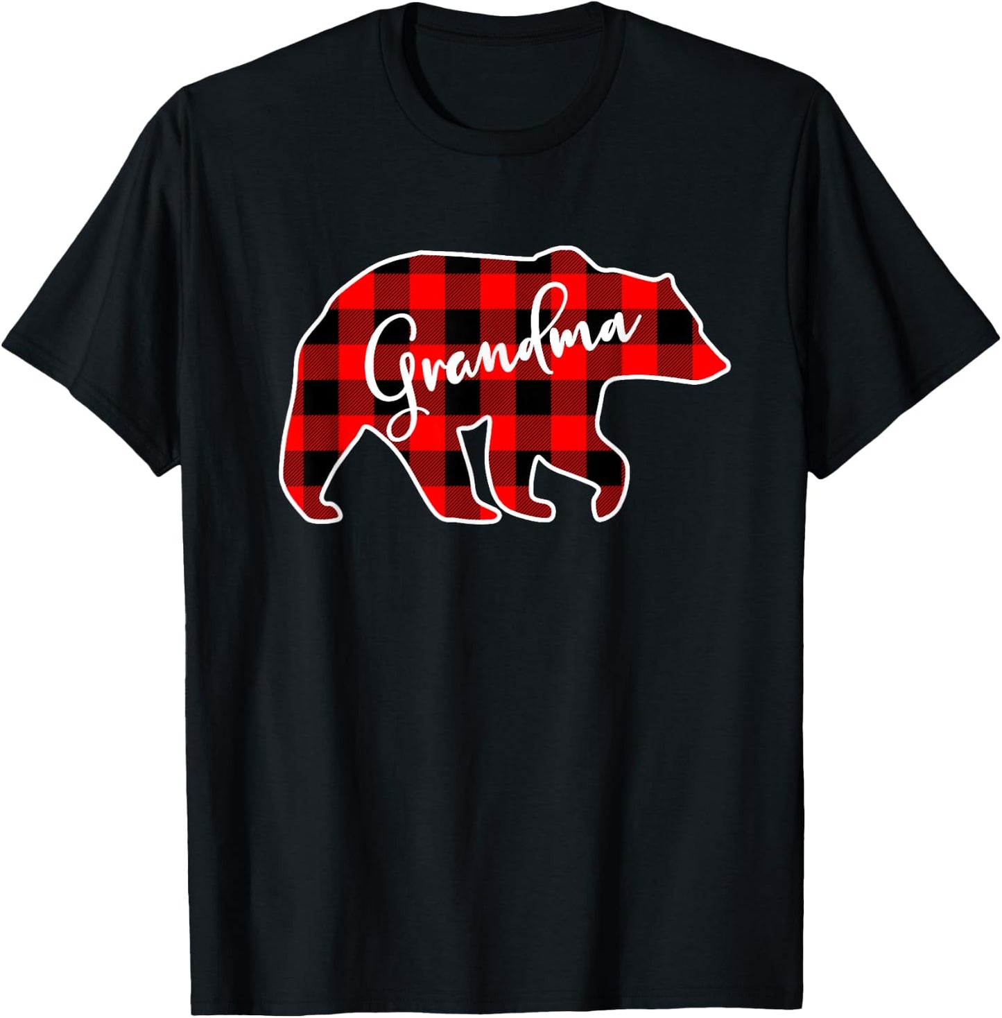 Grandma Bear Red Plaid Matching Family Christmas T-Shirt - T-Shirt | Black