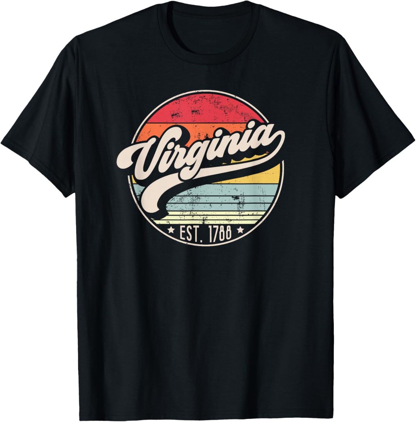 Retro Virginia Home State VA Cool 70s Style Sunset T-Shirt - T-Shirt | Black