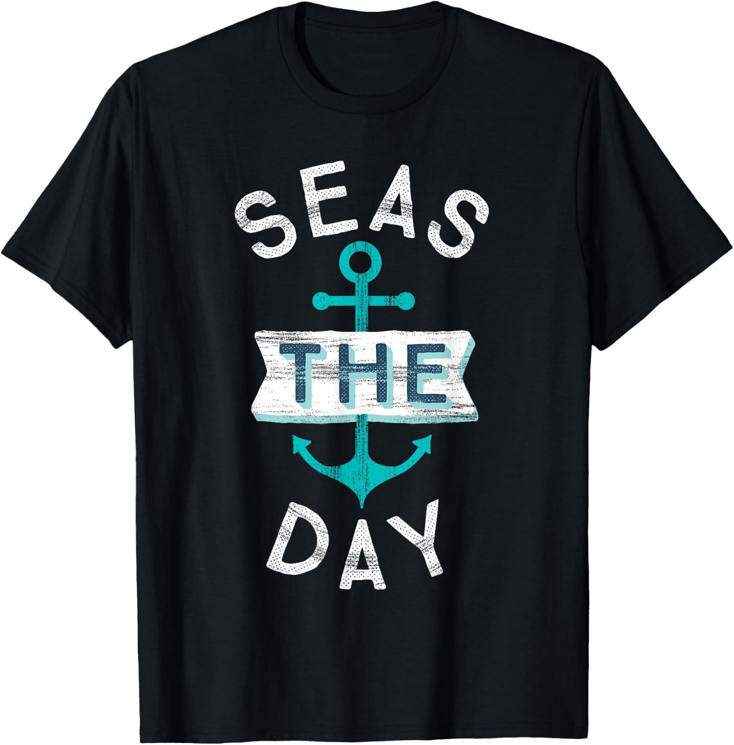 Funny Cruise Shirt Saying Seas Day Teal Nautical Anchor Gift T-Shirt - T-Shirt | Black