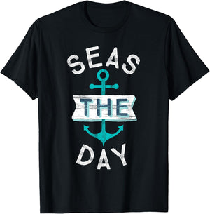 Funny Cruise Shirt Saying Seas Day Teal Nautical Anchor Gift T-Shirt - T-Shirt | Black