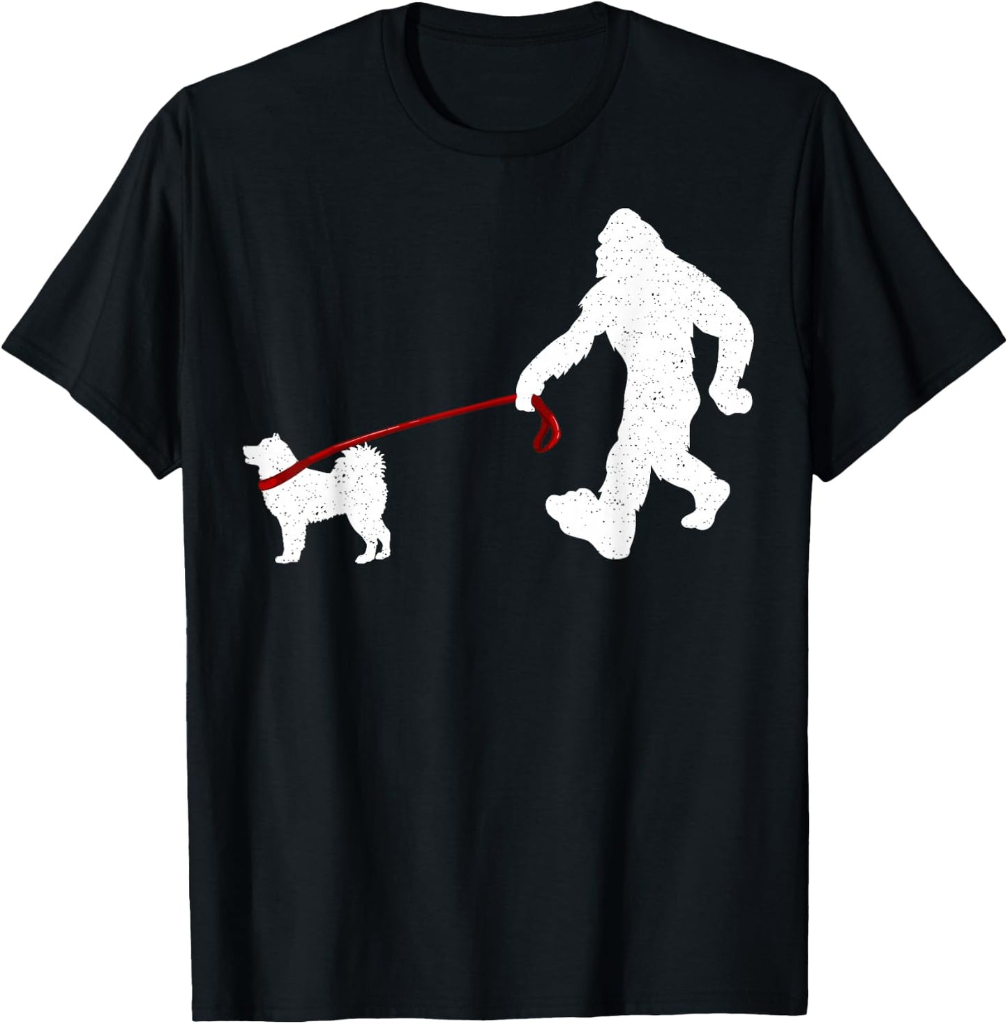 Funny Bigfoot Walking with Alaskan Malamute Dog Lover T-Shirt - T-Shirt | Black