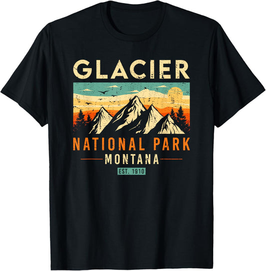 Glacier Est 1910 Montana Vintage Retro National Park T-Shirt - T-Shirt | Black