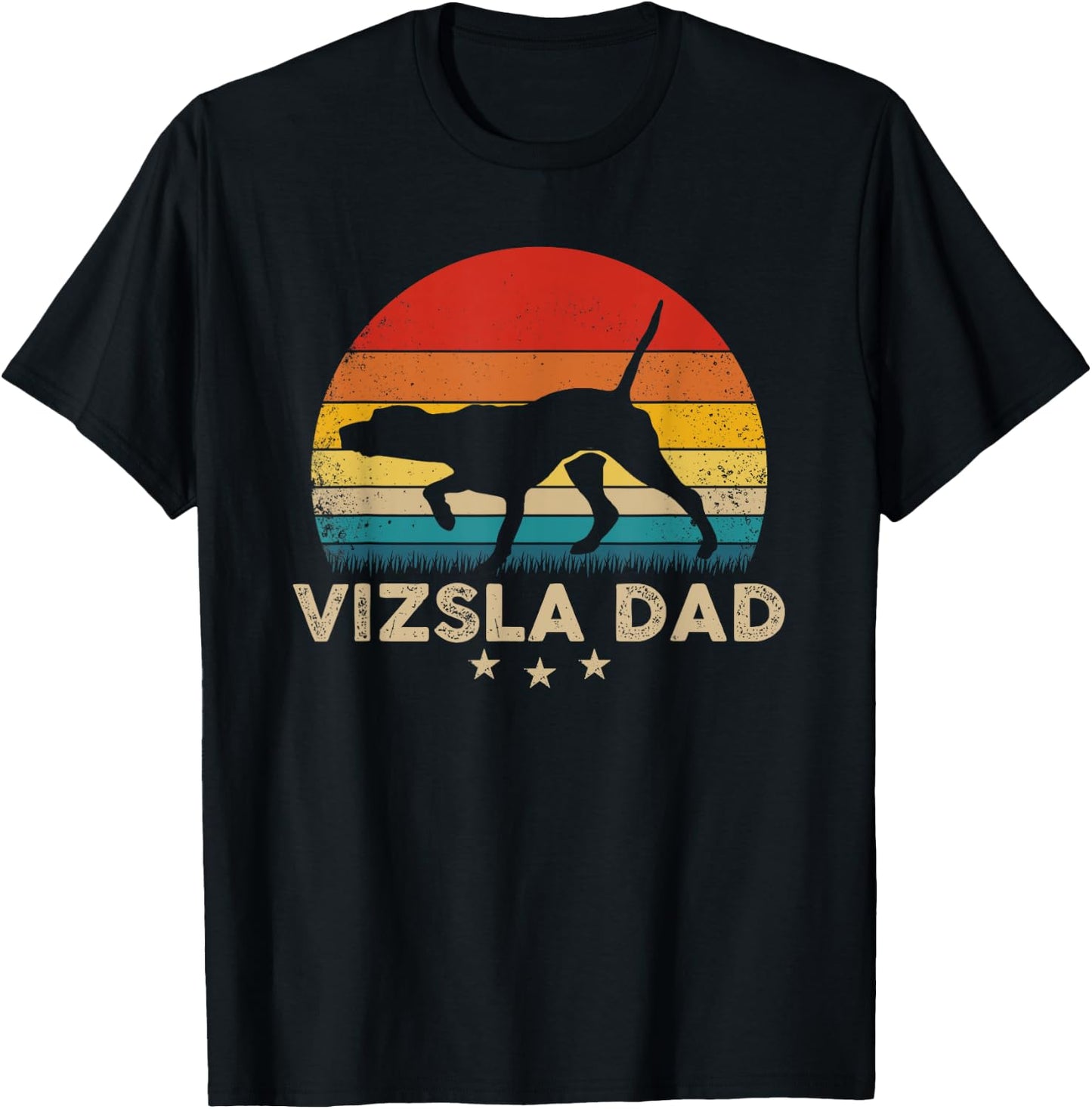 Vintage Vizsla Dad Silhouette Retro Sunset T-Shirt - T-Shirt | Black