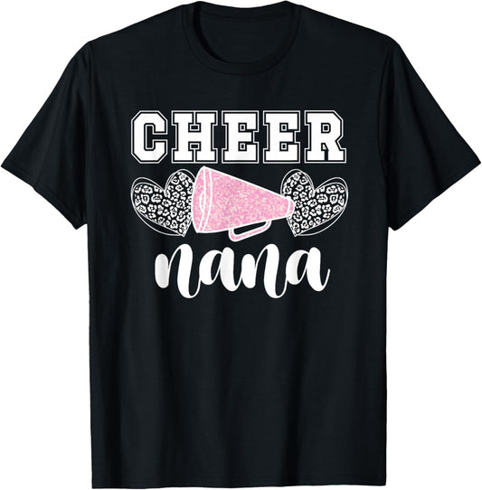 Cheer Nana Hearts Nana Grandma Of A Cheerleader Nana T-Shirt - T-Shirt | Black
