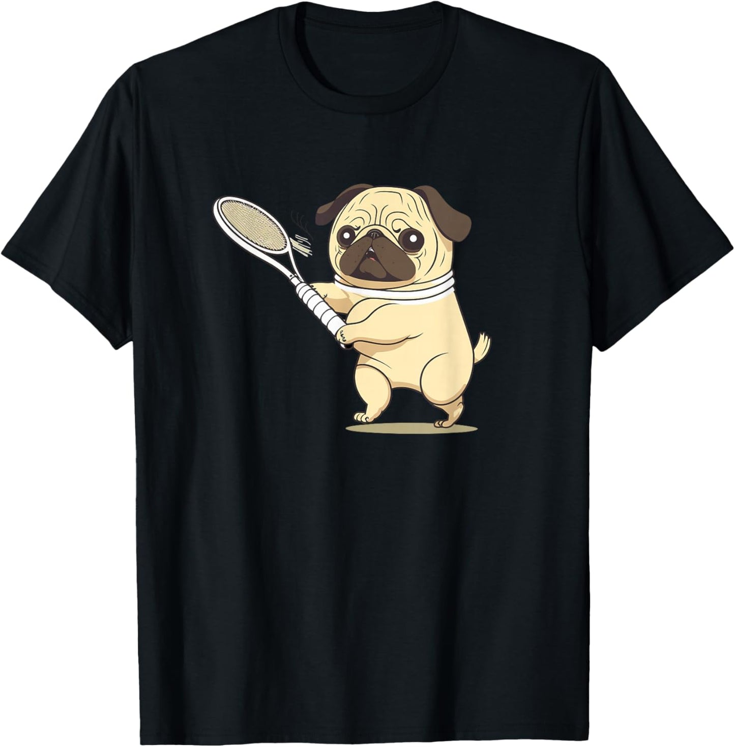 Pug Dog Playing Tennis T-Shirt - T-Shirt | Black