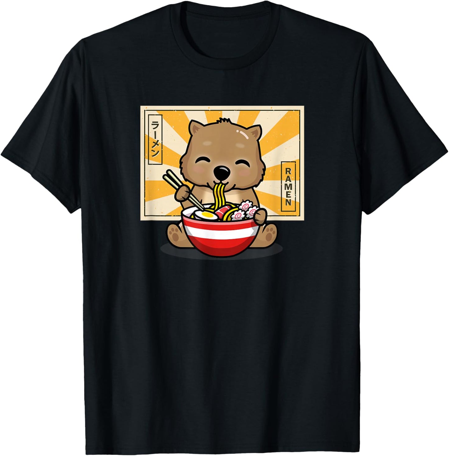 Funny Cartoon Kawaii Kids Boys Girl Anime Ramen Wombat Lover T-Shirt - T-Shirt | Black