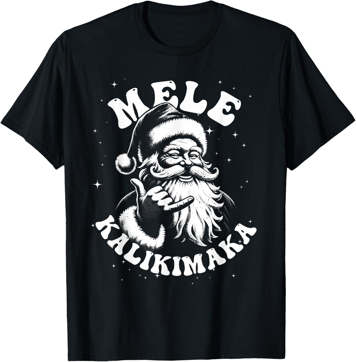 Retro Christmas Surf, Mele Kalikimaka Santa Shaka Hawaii T-Shirt - T-Shirt | Black