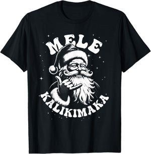 Retro Christmas Surf, Mele Kalikimaka Santa Shaka Hawaii T-Shirt - T-Shirt | Black