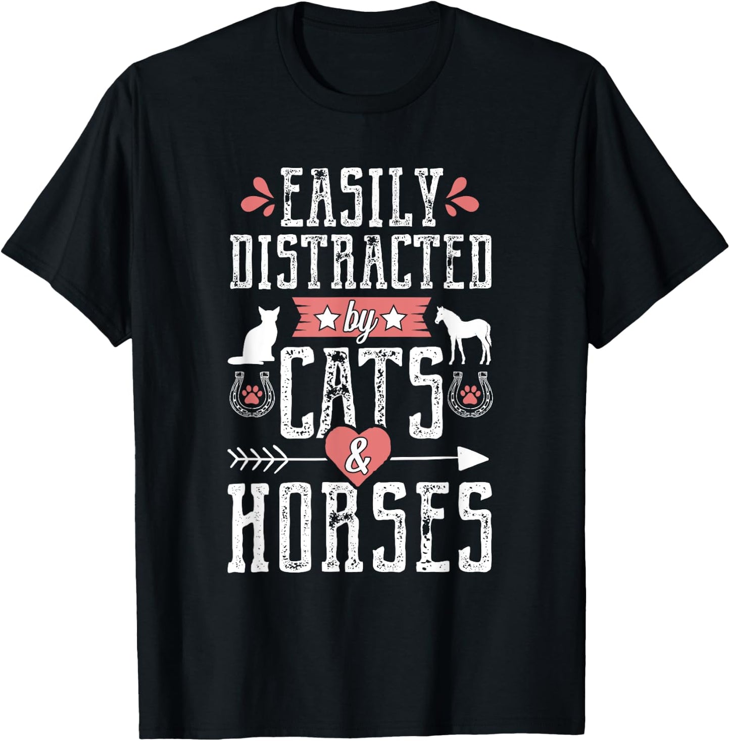 Funny Equestrian Horse and Cat Lover Women Novelty T-Shirt - T-Shirt | Black