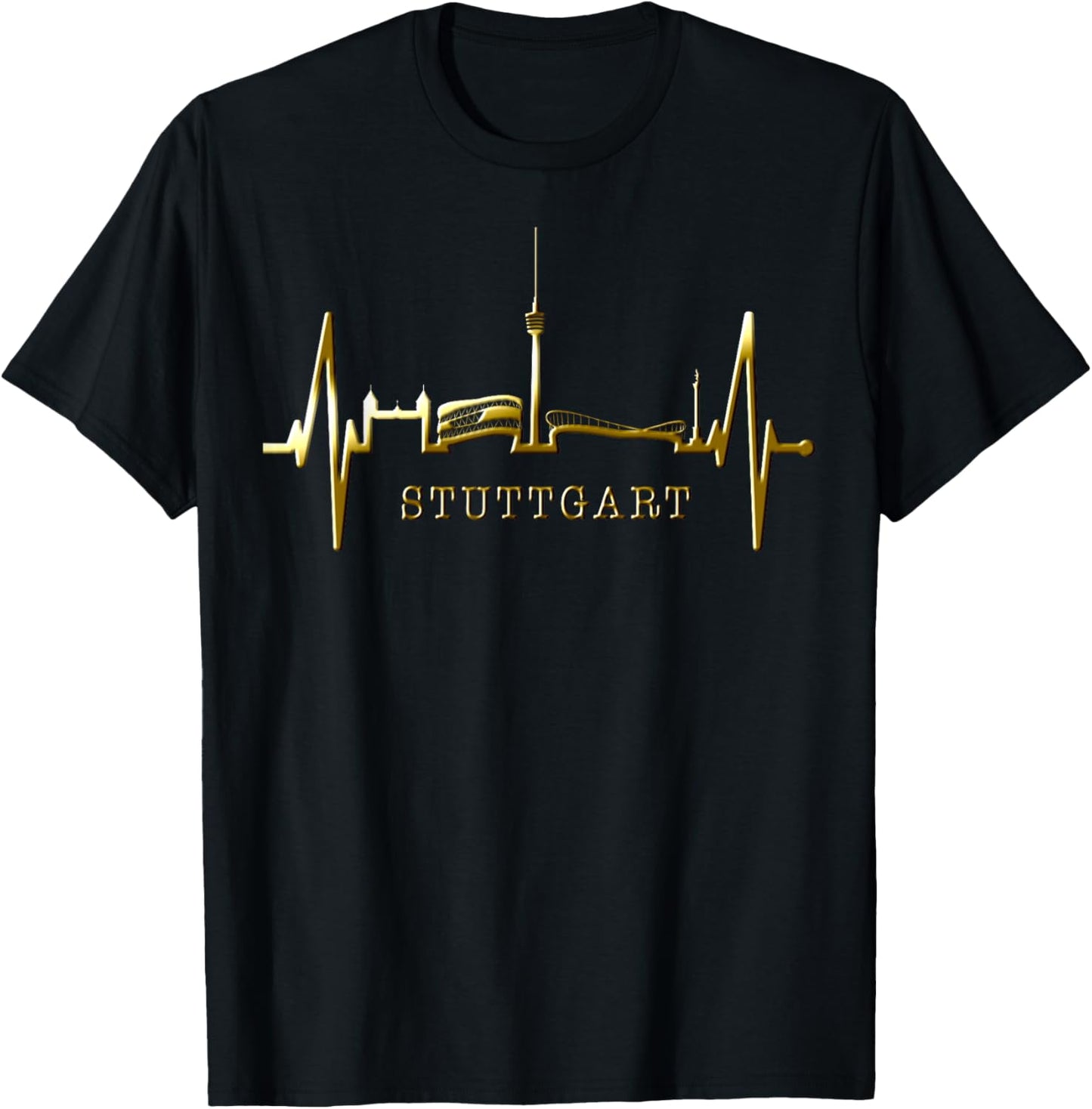 Stuttgart Skyline Herzschlag Fan Herz Liebe I Love Stuttgart T-Shirt - T-Shirt | Black