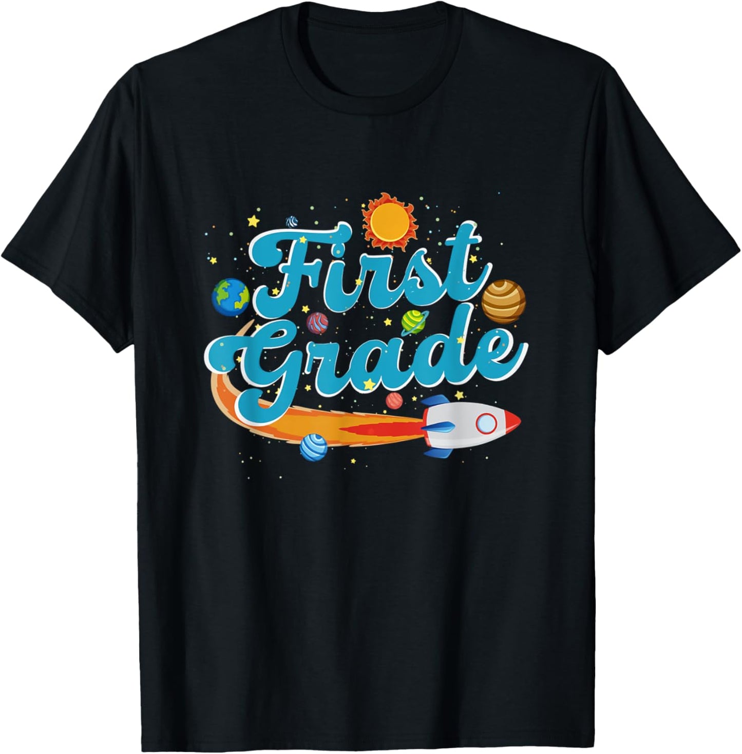 Back To School Outer Space Teacher First Grade Solar System Men Women Girls Kids T-Shirt - T-Shirt | Black