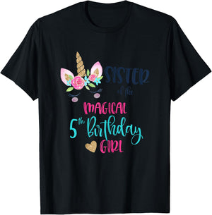 Unicorn Sister of the 5th Birthday Girl Shirt Matching Sis T-Shirt - T-Shirt | Black