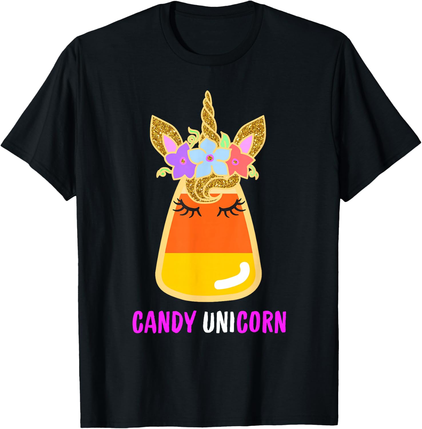 Candy Corn Unicorn Shirt, Halloween Unicorn for Girls T-Shirt - T-Shirt | Black