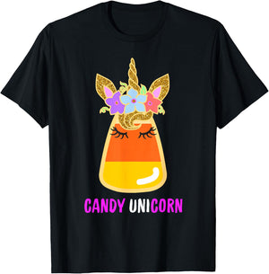 Candy Corn Unicorn Shirt, Halloween Unicorn for Girls T-Shirt - T-Shirt | Black