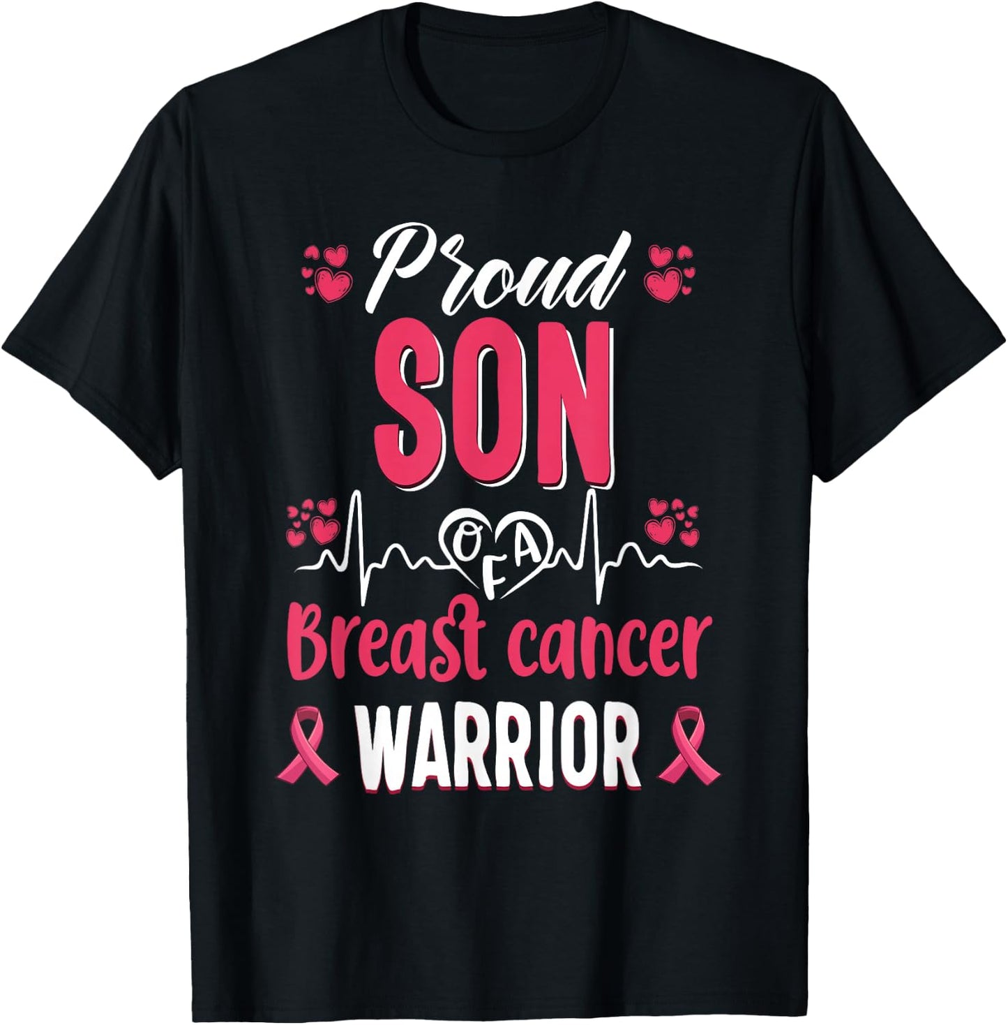 proud Son breast cancer warrior awareness pink ribbon T-Shirt - T-Shirt | Black