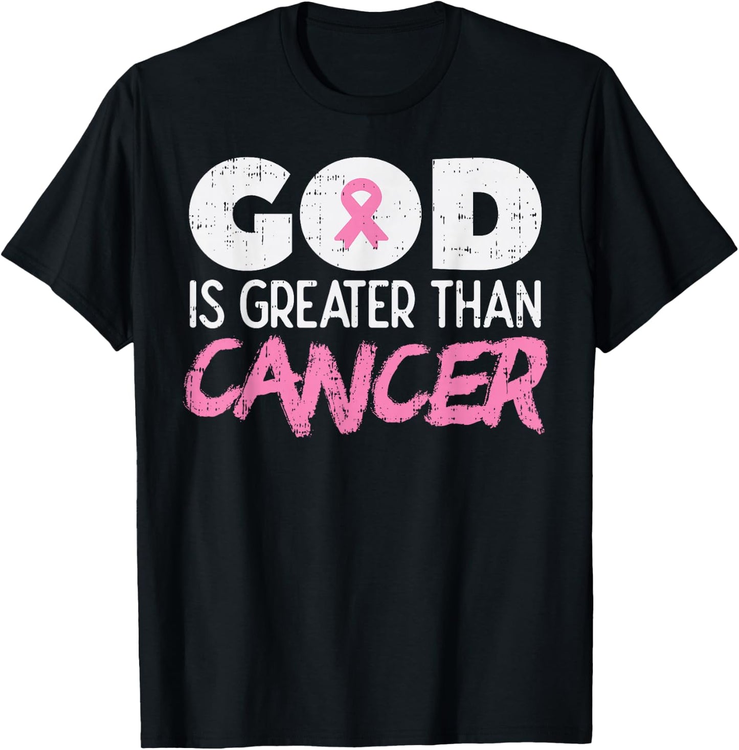 God Is Greater Than Cancer Ribbon Breast Cancer Awareness T-Shirt - T-Shirt | Black