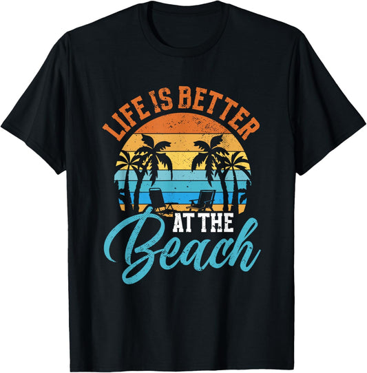 Retro Summer Vacation Life Is Better At The Beach Funny T-Shirt - T-Shirt | Black